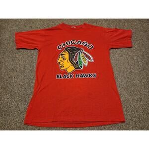 80S Nhl Chicago Black Hawks Hockey T-Shirt Single Stitch edium